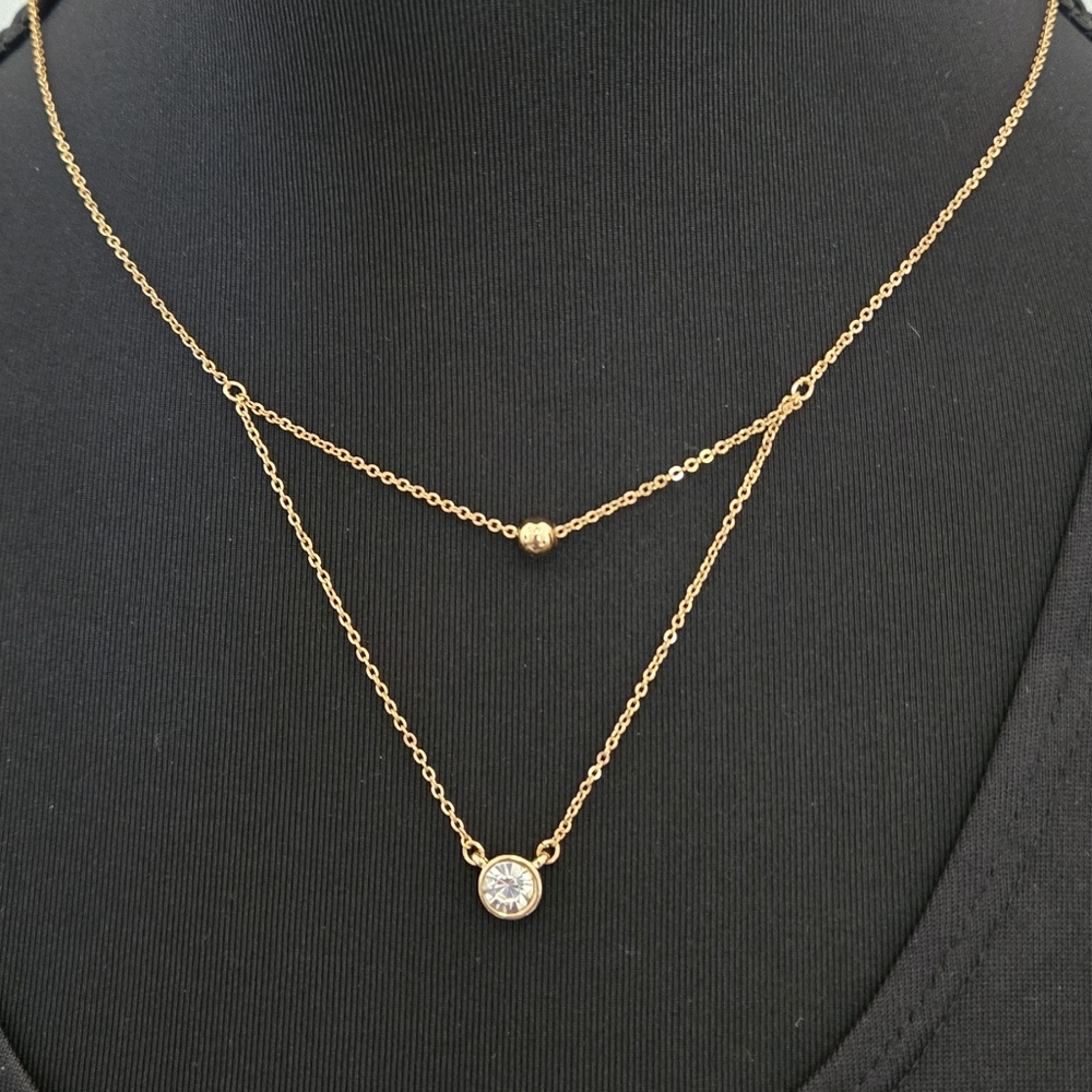 NWT Marlyn SchiffDouble Layered Gold Tone Necklace with Clear Crystal Gold Bead - Picture 4 of 10